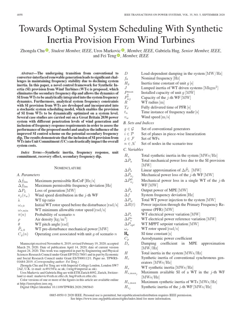 Synthetic Inertia from Wind Turbines | PDF | Turbine