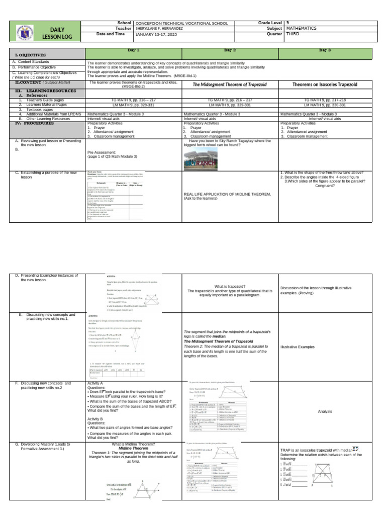 Grade 9 Math Lesson Plan: Quadrilaterals | PDF | Elementary Geometry ...