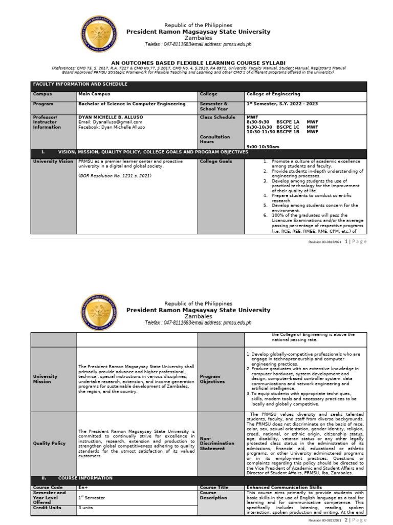 PRMSU Flexible Learning Course Syllabus | PDF | Academic Dishonesty ...