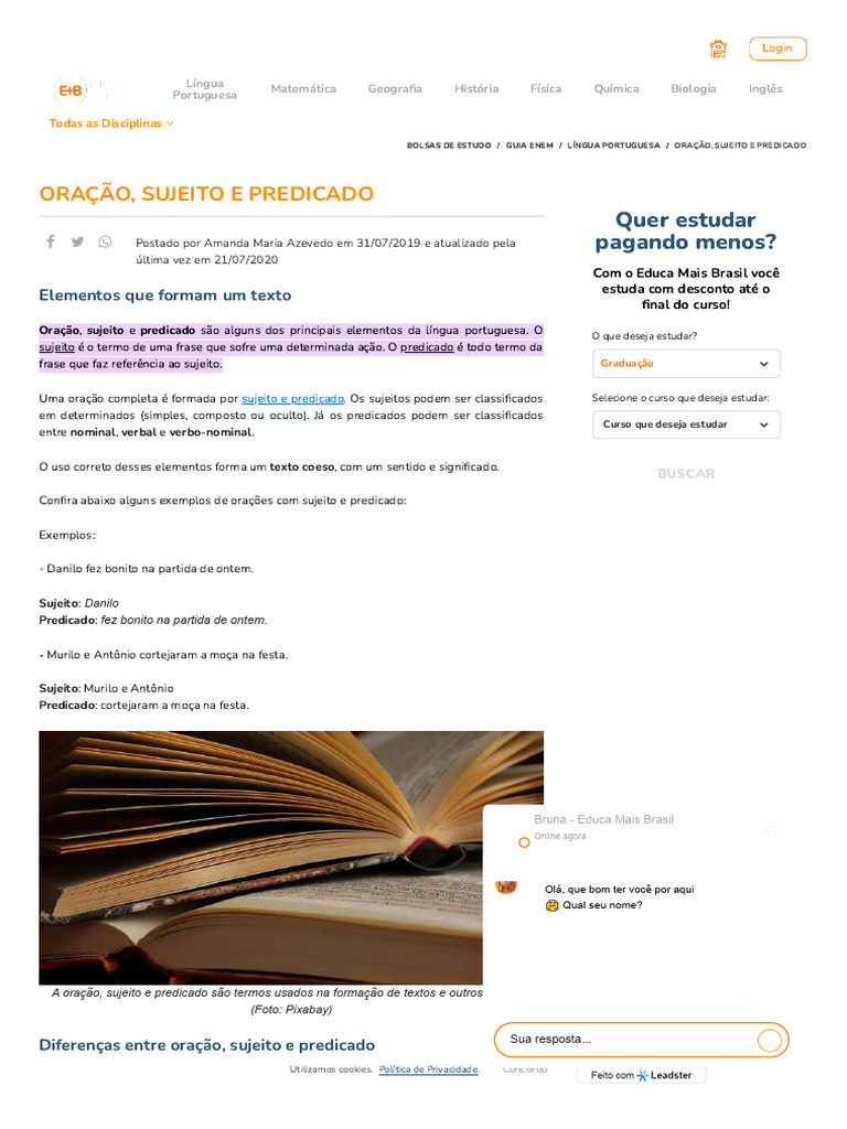 Oração, Sujeito e Predicado na Língua Portuguesa | PDF | Assunto ...