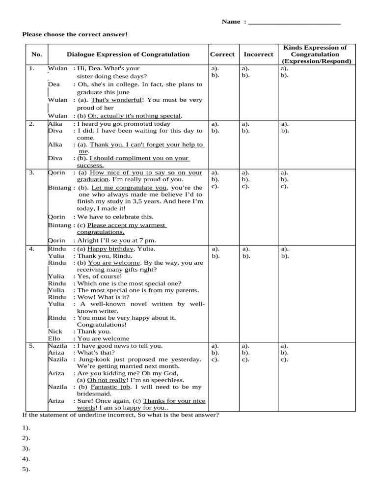 Expressions of Congratulation Exercises | PDF