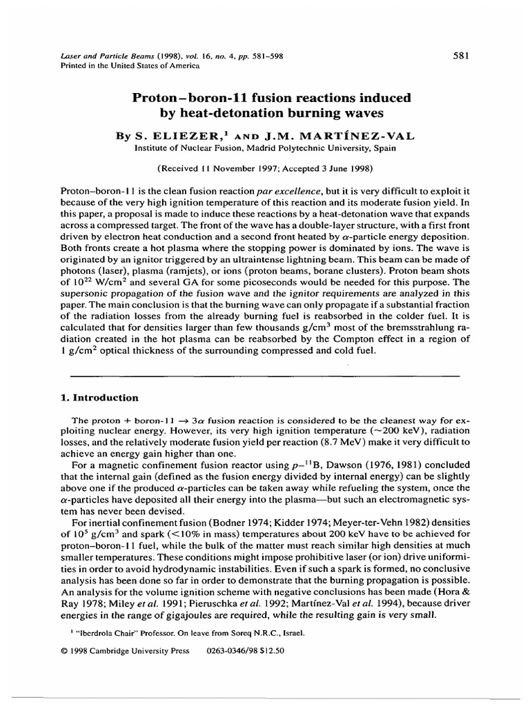 Proton-Boron Fusion via Heat-Detonation Waves | PDF | Nuclear Fusion ...