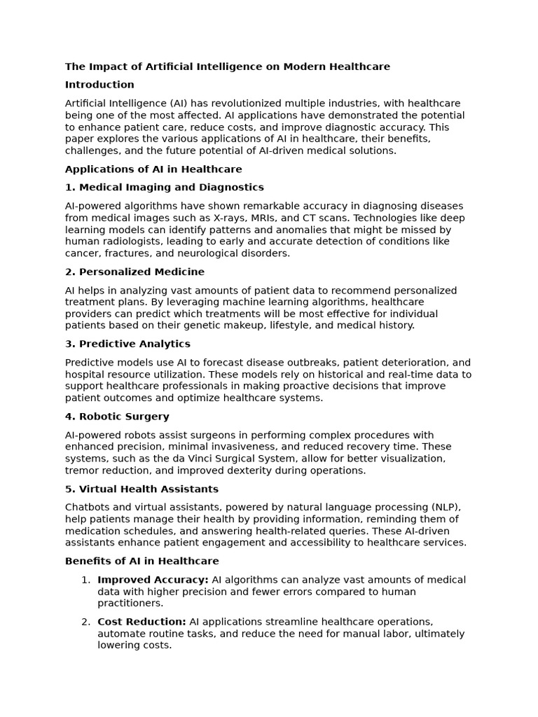 AI's Transformative Role in Healthcare | PDF | Artificial Intelligence ...