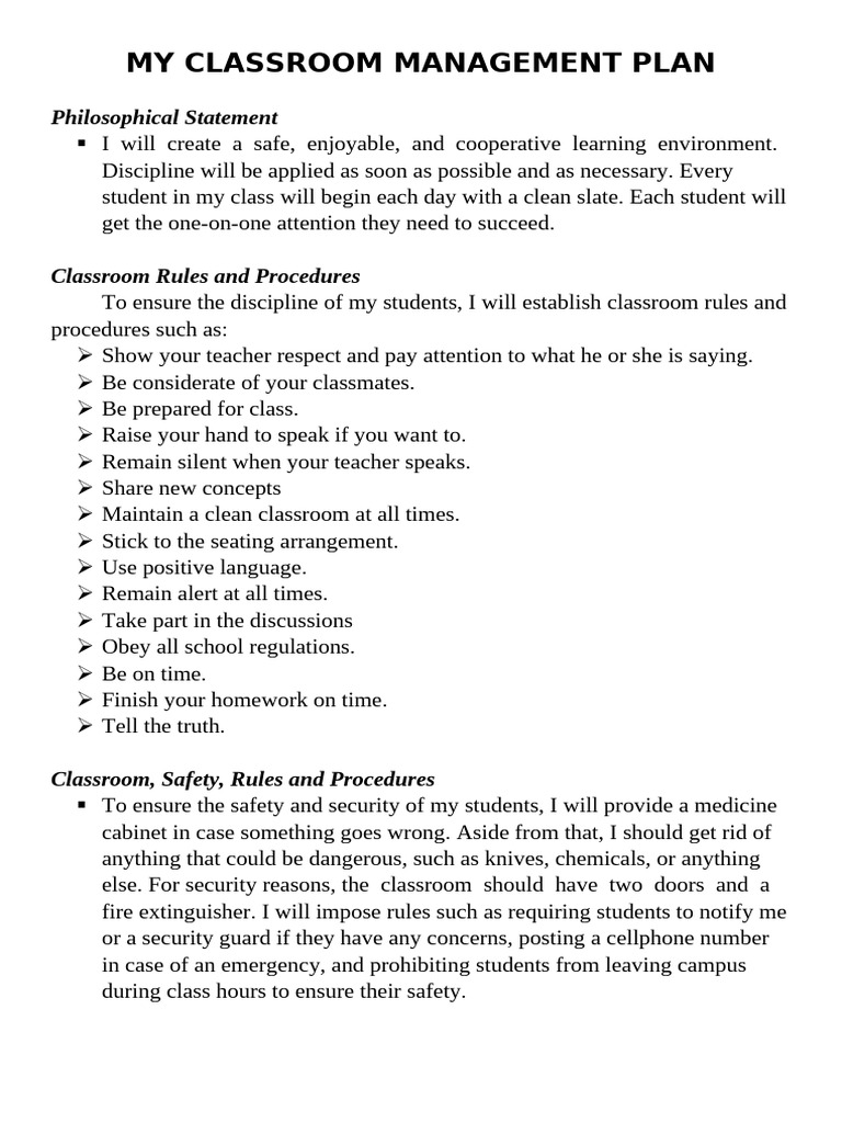 MY CLASSROOM MANAGEMENT PLAN | PDF