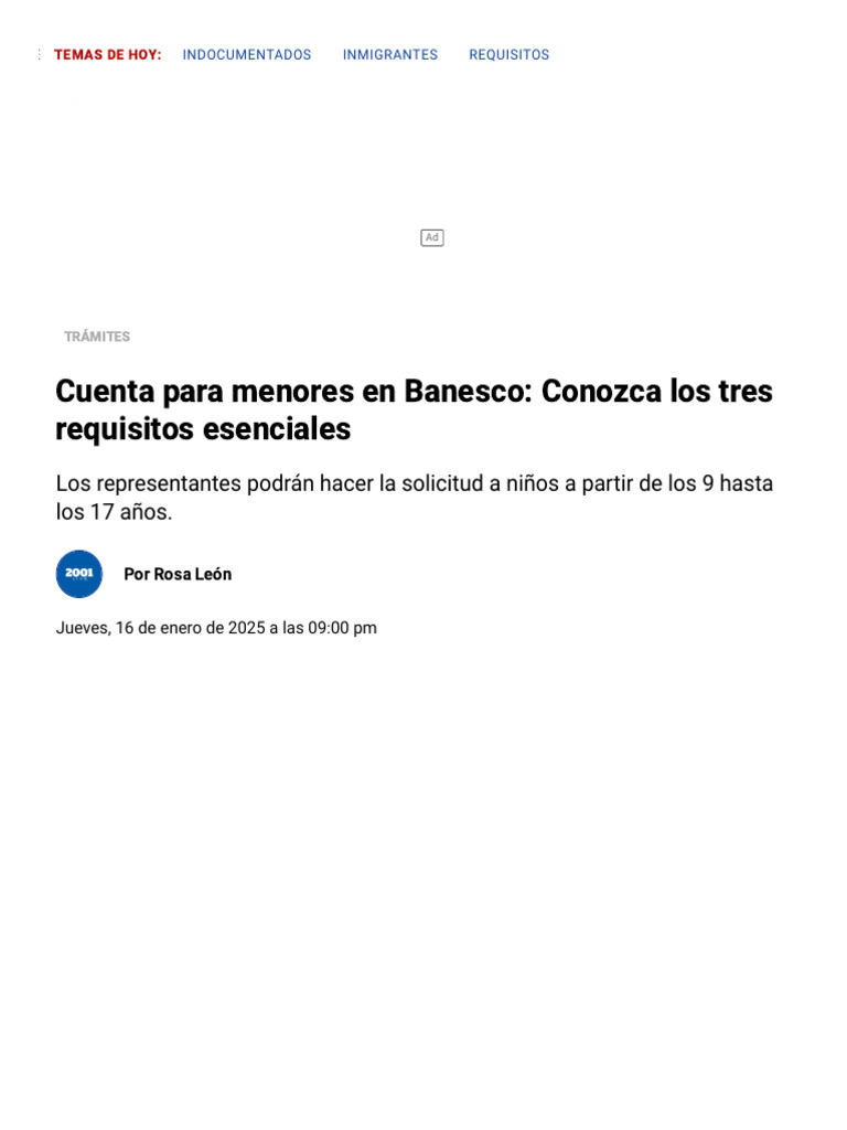 Cuenta para Menores en Banesco - Conozca Los Tres Requisitos Esenciales ...