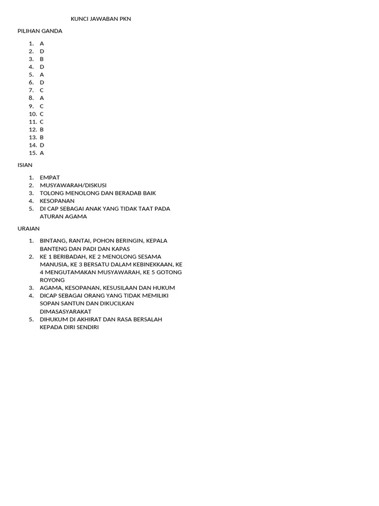 Kunci Jawaban PKN PDF