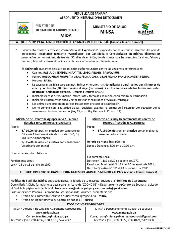 Requisitos Mida Minsa Febrero 2021 | PDF | Rabia | Panamá