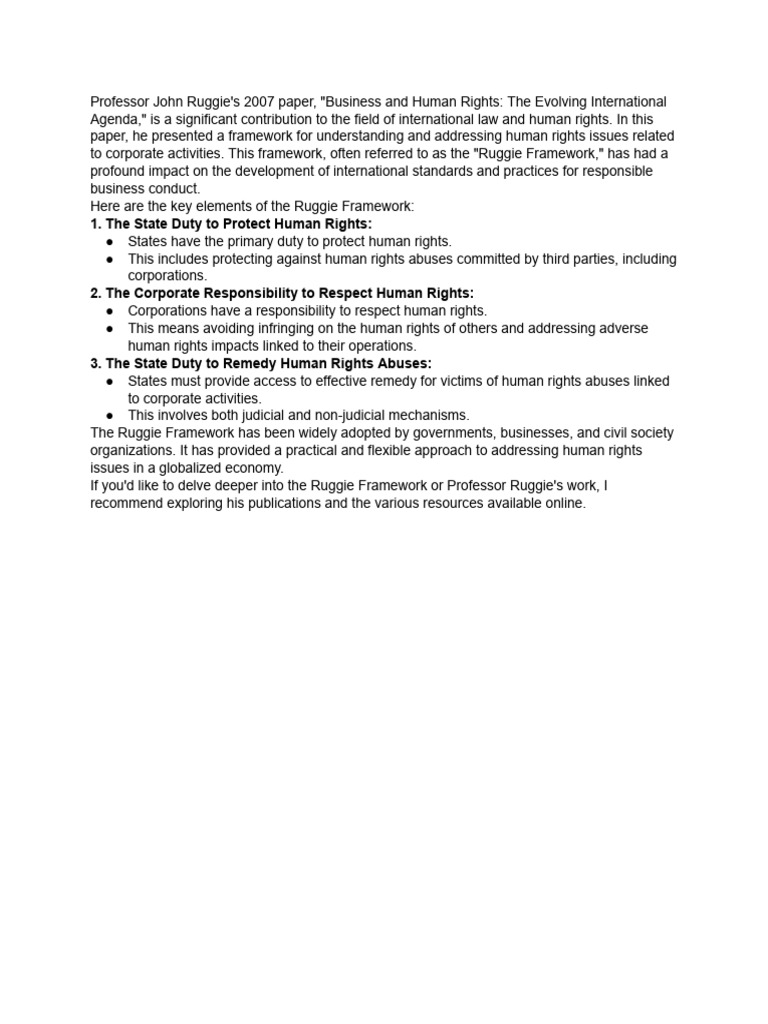 Ruggie Framework on Business and Human Rights | PDF