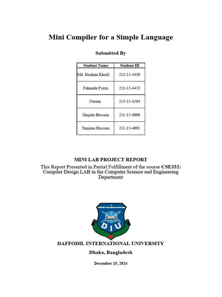 Mini Compiler Project Report | PDF | Compiler | Systems Engineering