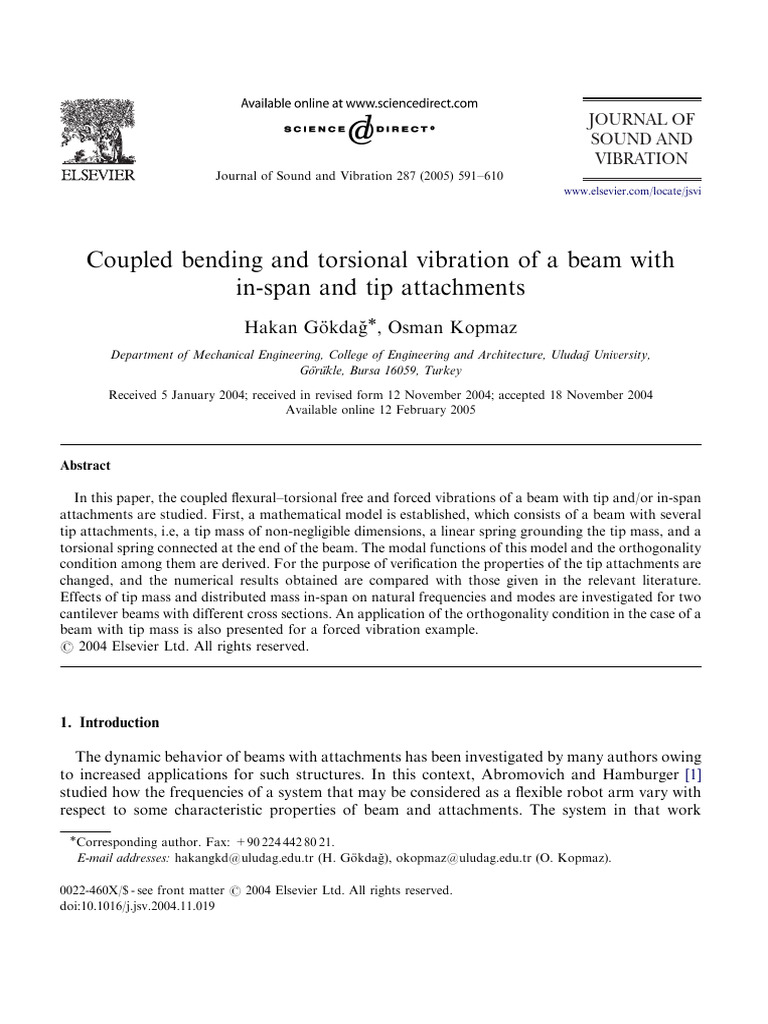 Coek - Info - Coupled Bending and Torsional Vibration of A Beam | PDF ...