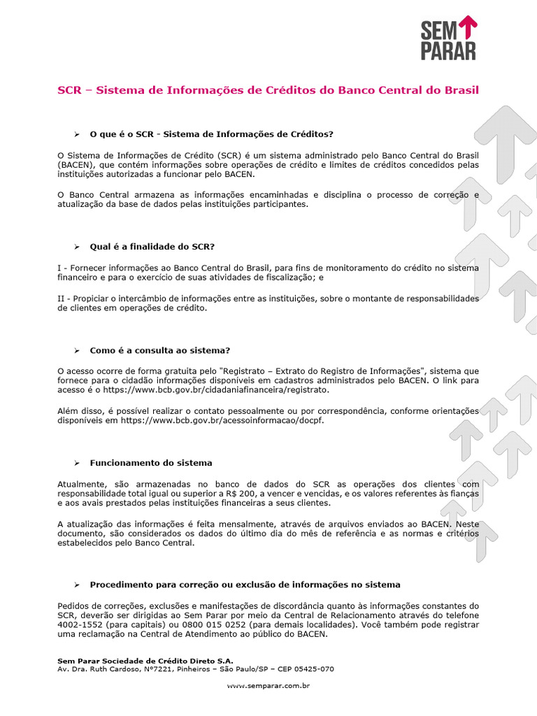 Informações sobre o SCR do Banco Central | PDF