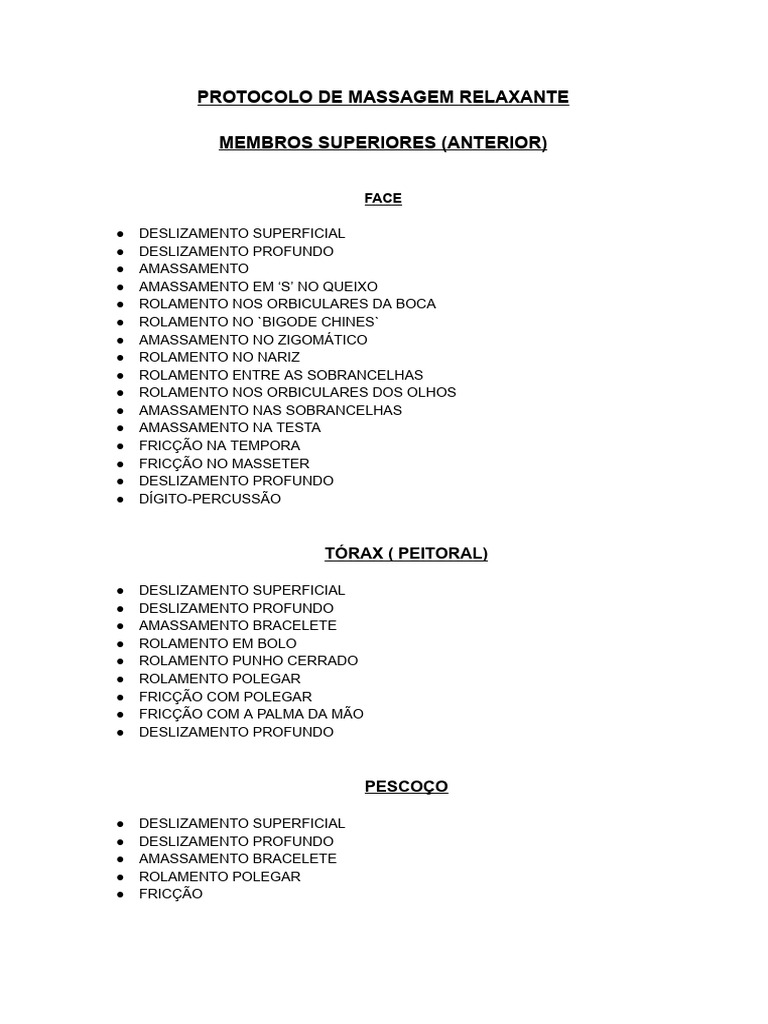 Protocolo de Massagem Relaxante Completo | PDF | Anatomia | Sistema ...