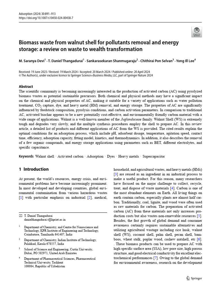 Biomass waste from walnut shell for pollutants removal and energy ...