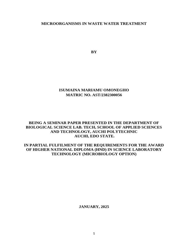 Microorganisms in Wastewater Treatment | PDF | Bacteria | Sewage Treatment