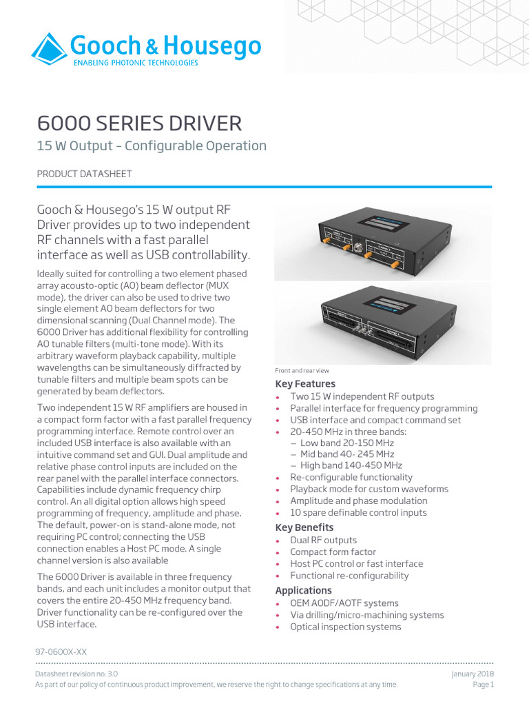 15W RF Driver Datasheet - 6000 Series | PDF | Amplifier | Usb