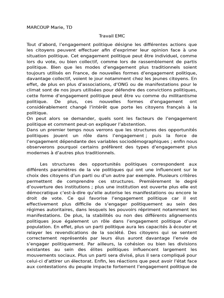 Engagement politique et abstention en France | PDF | Socialisation ...