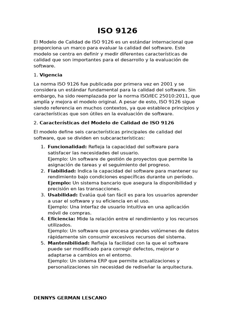 Modelo de Calidad ISO 9126 en Software | PDF | Software | Calidad ...