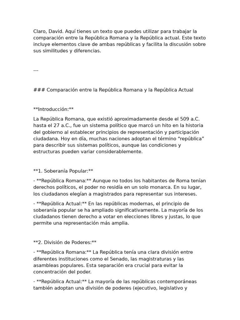 Comparativa: República Romana y Actual | PDF | República | Republica Romana