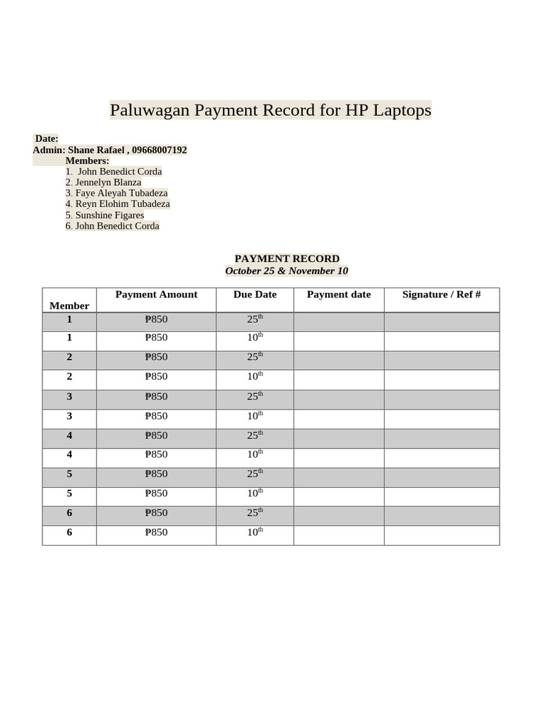 HP Laptop Paluwagan Payment Records | PDF