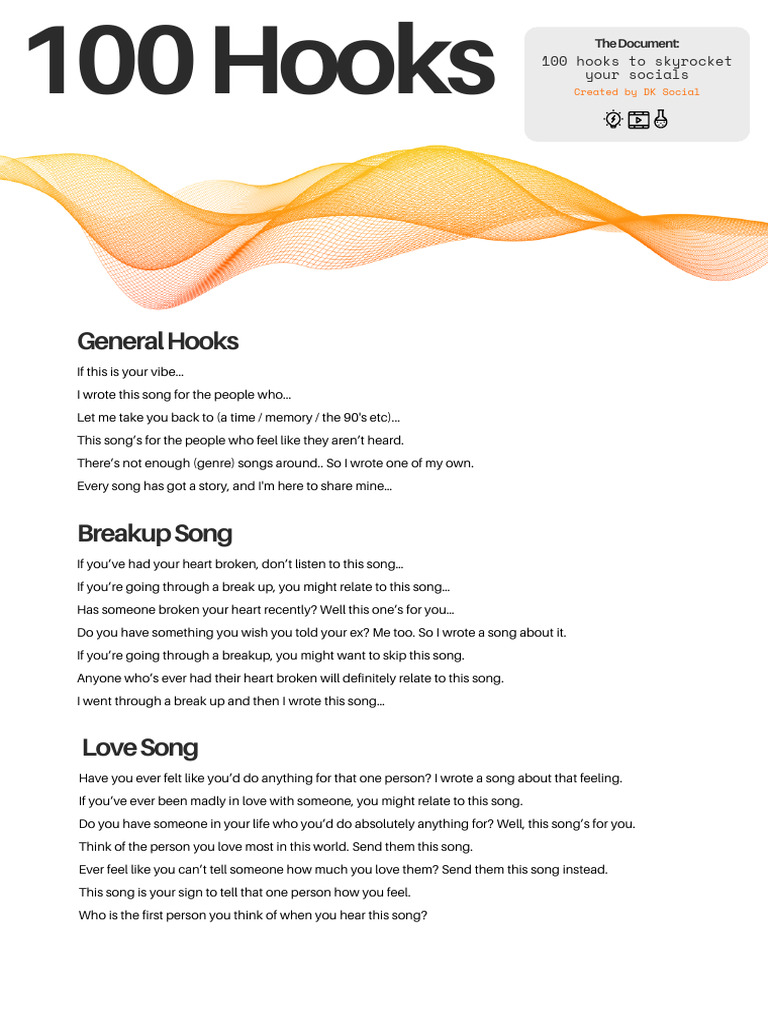 100 Engaging Song Hooks for Artists | PDF | Country Music | Recorded Music