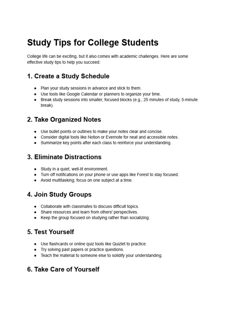 Study Tips For College Students Pdf