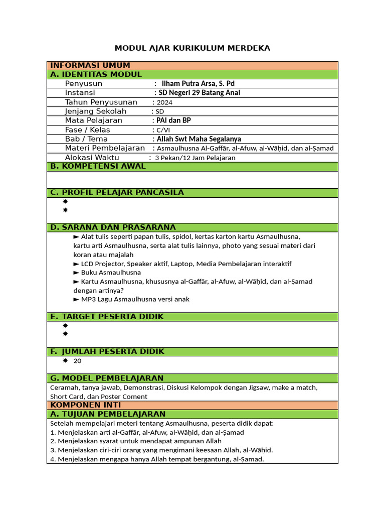 Modul Ajar PAI Kelas VI BAB 2 | PDF