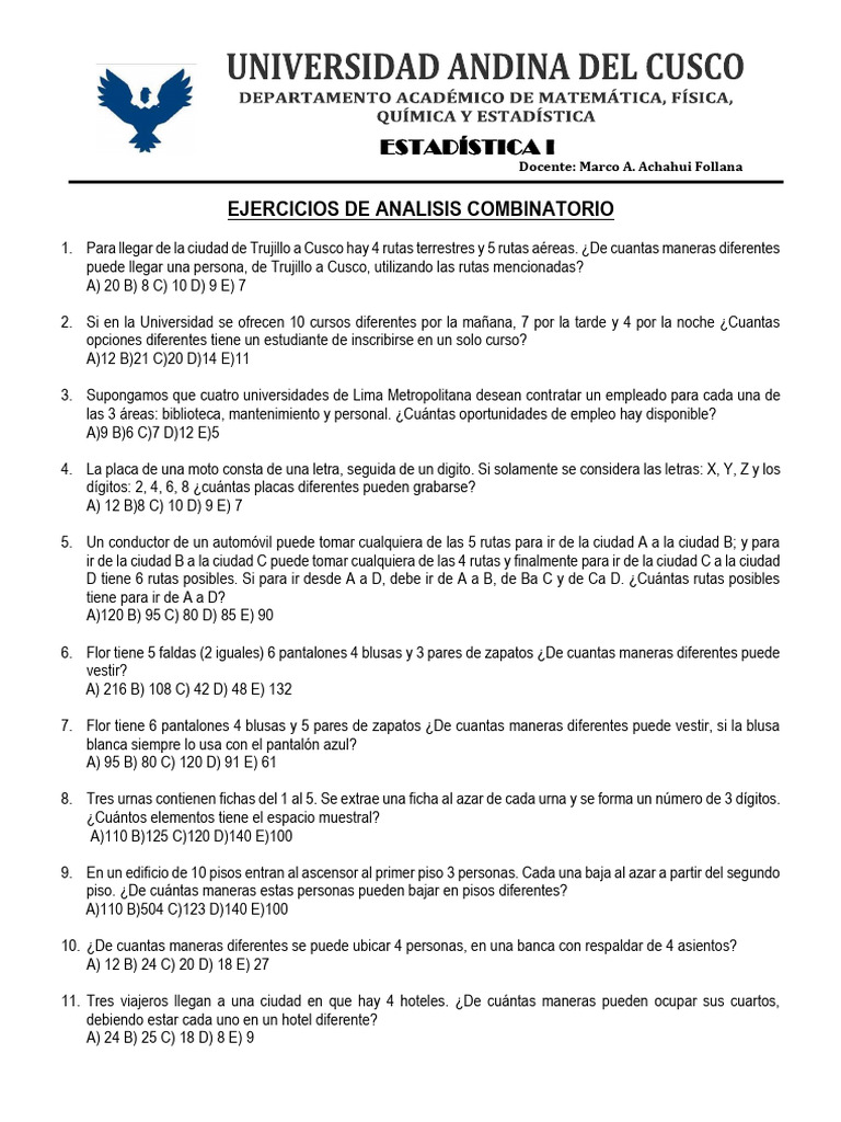 Ejercicio de Analisis Combinatorio | PDF | Combinatoria | Matemáticas