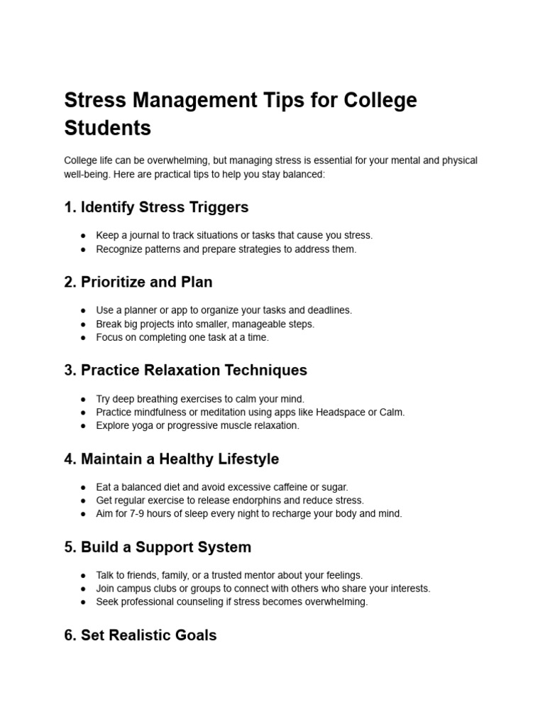 Stress Management Tips For College Students | PDF | Stress Management ...