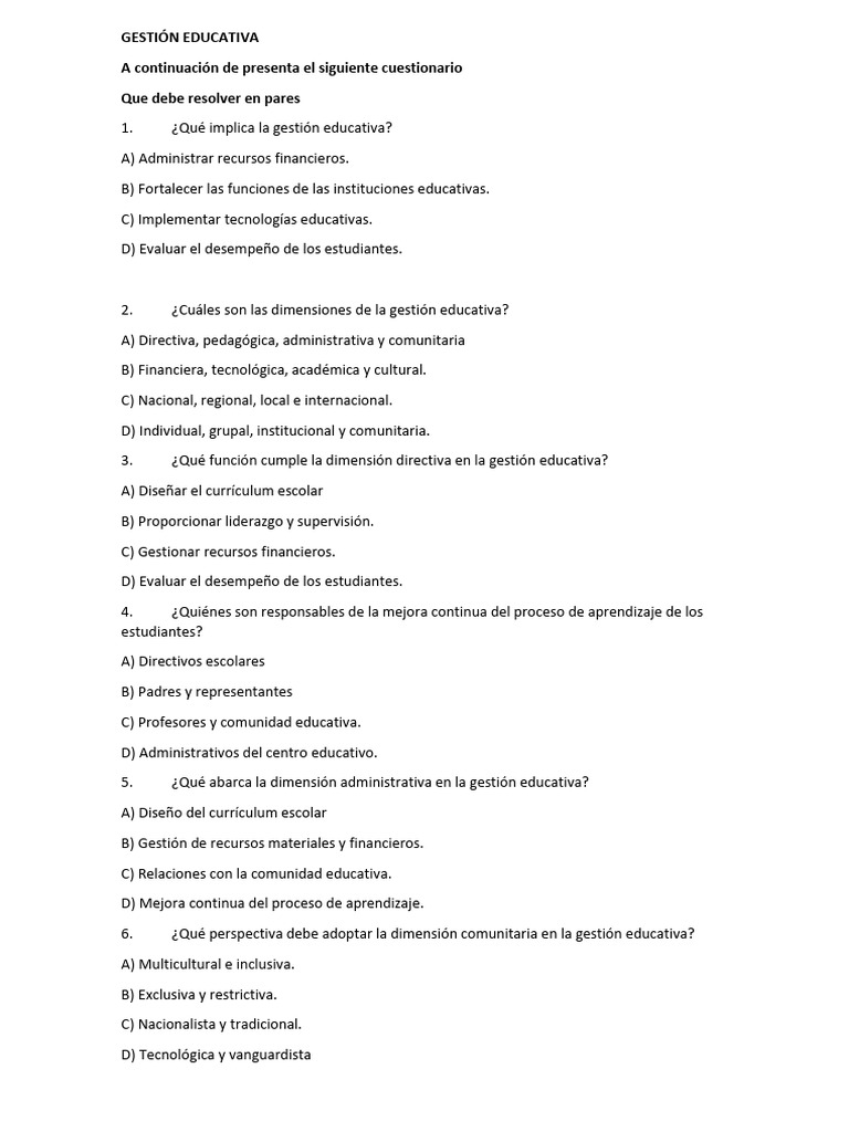 Gestión Educativa Eva1 | PDF | Plan de estudios | Escuelas