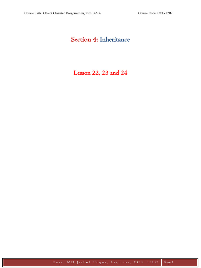 Section 4 Inheritance (By Jiabul Haque) | PDF | Inheritance (Object ...