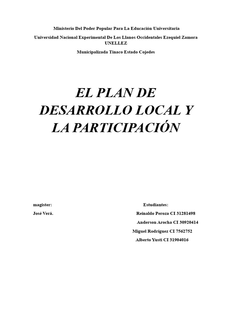 Plan de Desarrollo Local y Participación | PDF | Planificación ...