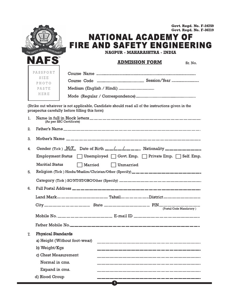 NAFS Admission Form | PDF