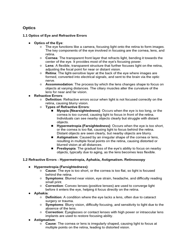 Understanding Eye Optics and Refractive Errors | PDF | Glaucoma | Cataract