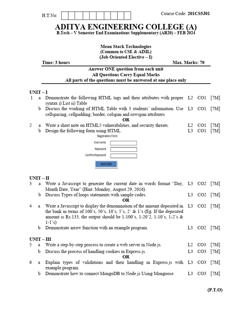 Mean Stack Technologies Exam Guide | PDF | Html | Software