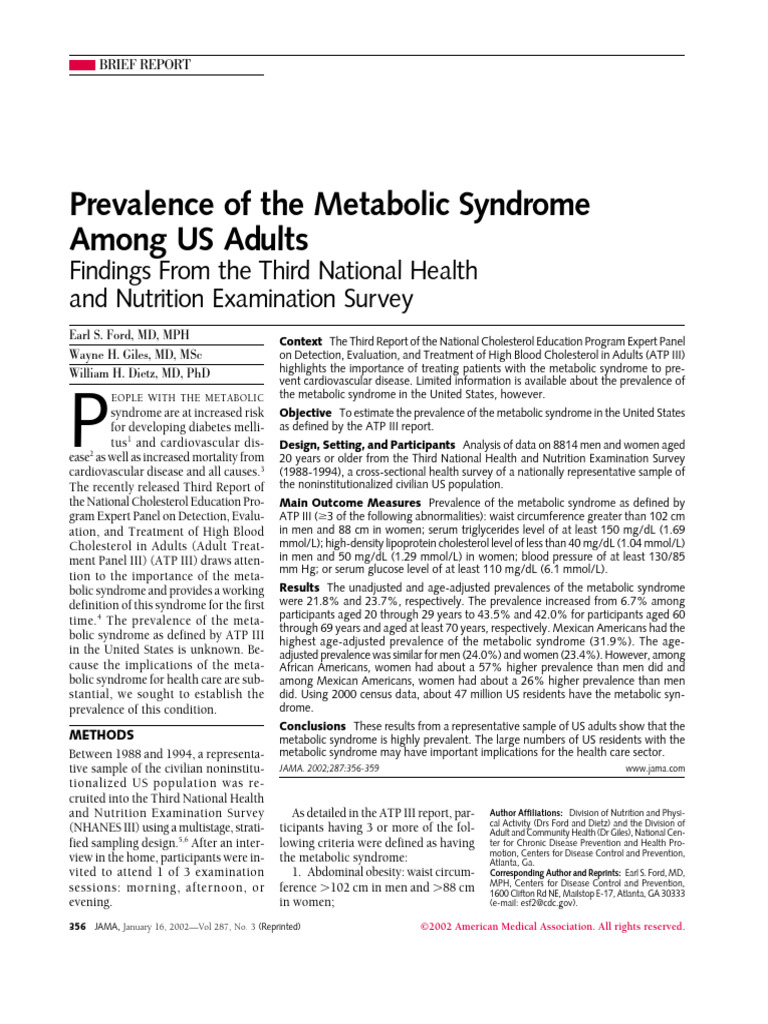 Metabolic Syndrome Prevalence in US Adults | PDF | Metabolic Syndrome ...