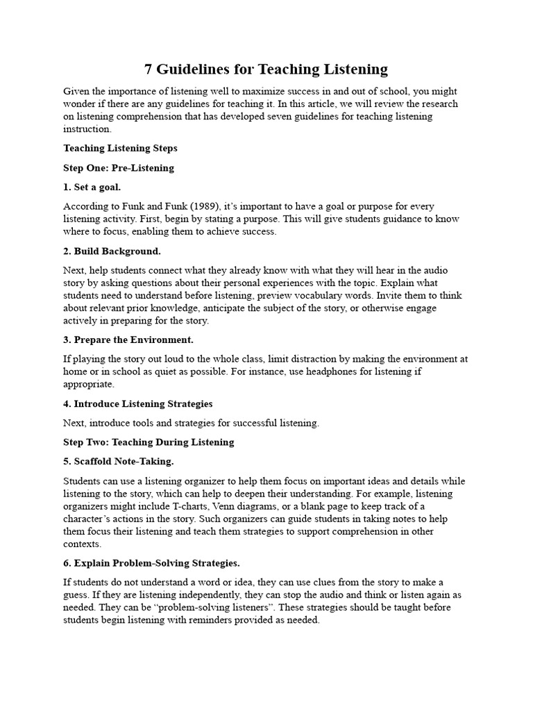 7 Guidelines For Teaching Listening | PDF | Reading Comprehension ...
