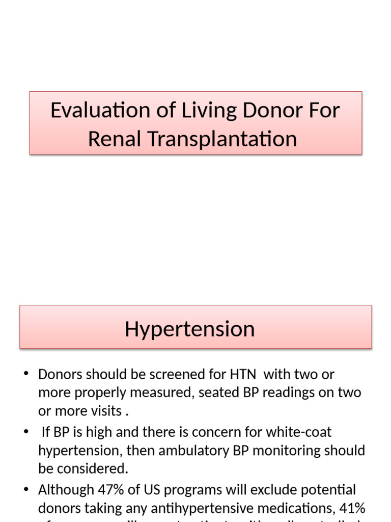 Evaluation of Living Donor For Renal Transplantation | PDF ...