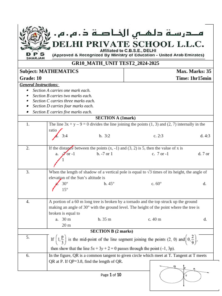 Unit Test Grade 10 - 2 2024 | PDF | Circle | Angle