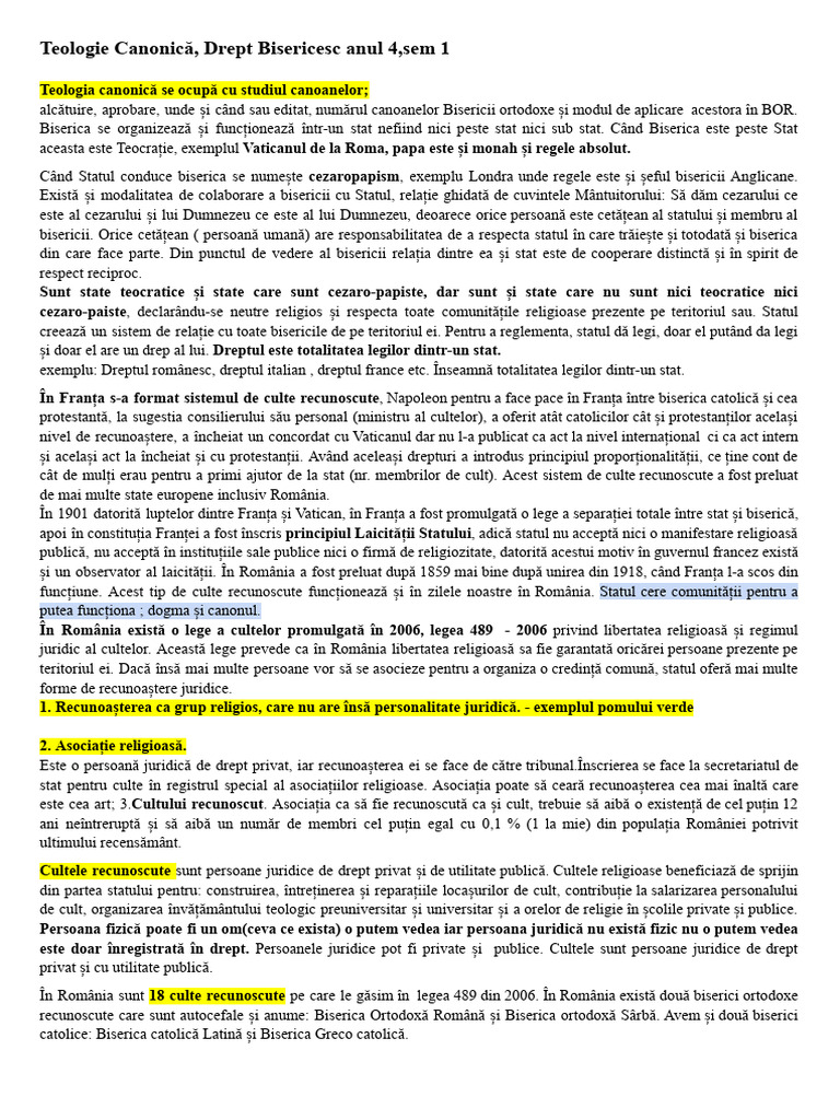Teologie Canonica, Drept Bisericesc Anul4, Sem 1 | PDF