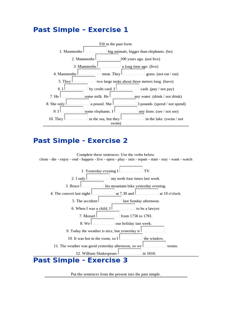 Past Simple Tense Exercises | PDF | Workweek And Weekend