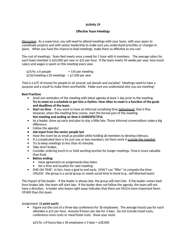 Effective Team Meetings | PDF | Labor | Business