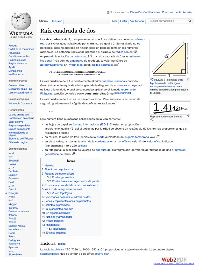 Raíz Cuadrada de Dos: Definición y Usos | PDF | Geometría Elemental ...