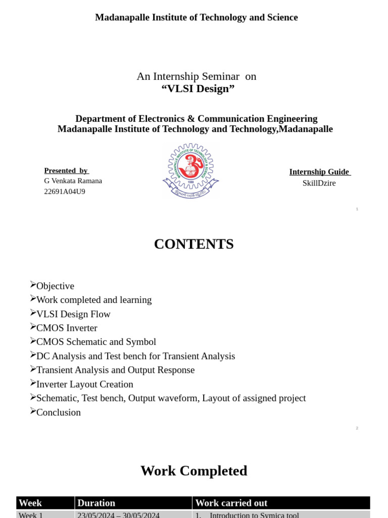 VLSI Design Internship Seminar Overview | PDF | Cmos | Logic Gate
