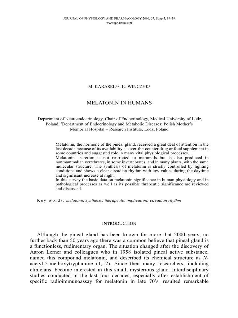 Melatonin in The Human Body | PDF | Sleep | Circadian Rhythm