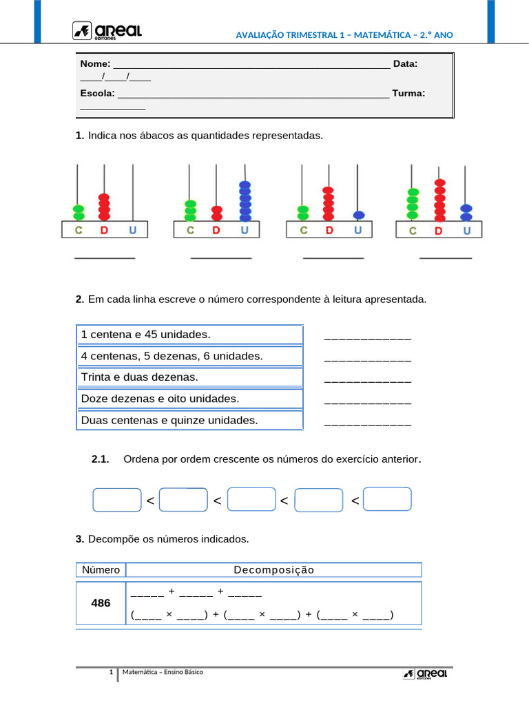 Ae Avaliacao Trimestral1 Mat2 Enunciado 20231 | PDF | Matemática