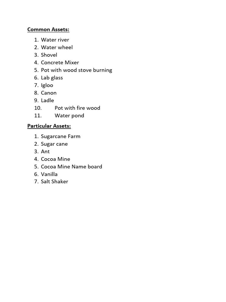 Common and Particular Assets List | PDF