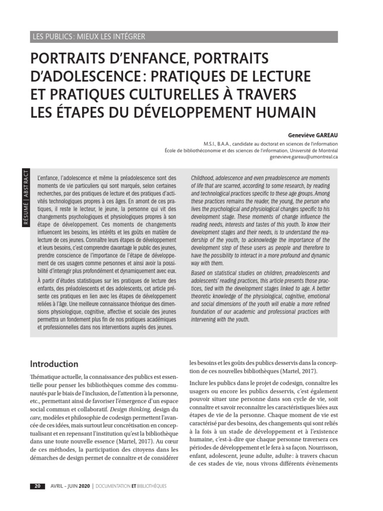 Intégration des jeunes : pratiques de lecture | PDF | Psychologie ...