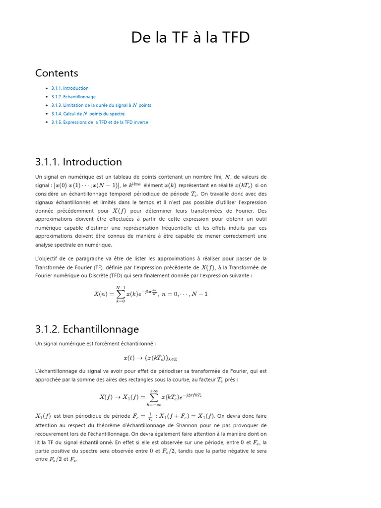 3.1. de La TF à La TFD — Traitement Numerique Du Signal - Signaux Et ...