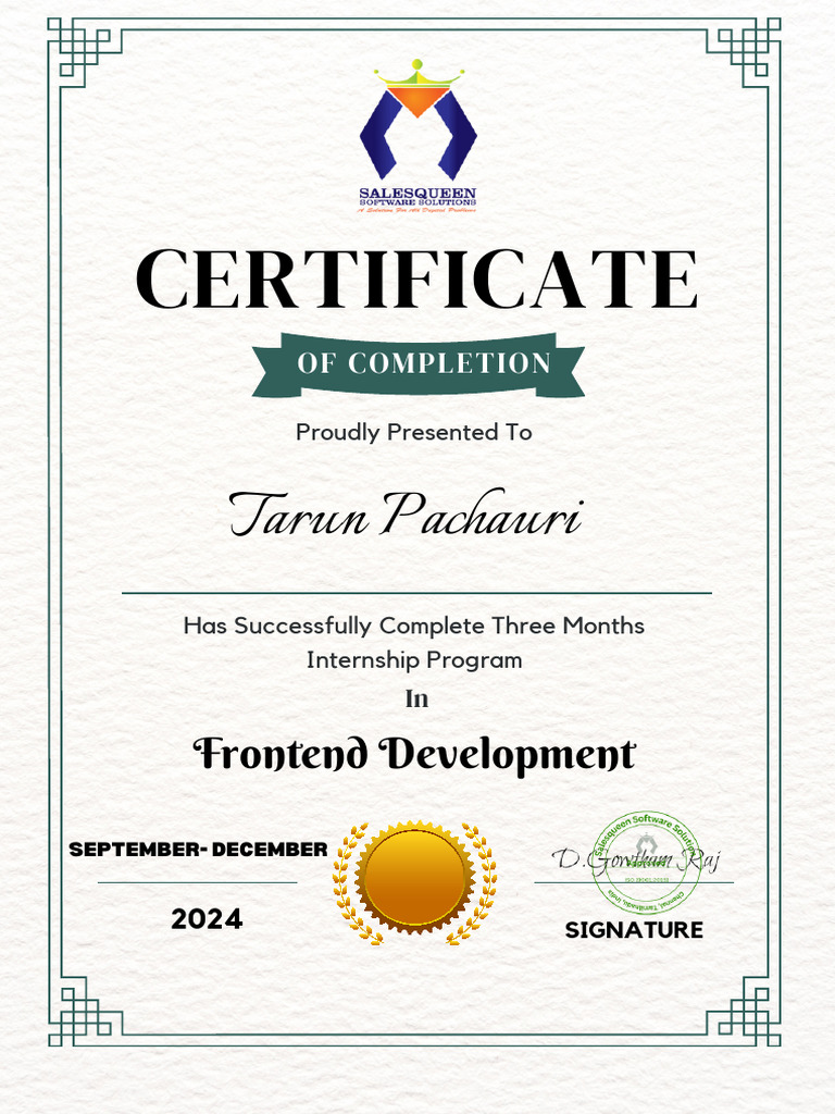 Frontend Development Internship Certificate | PDF