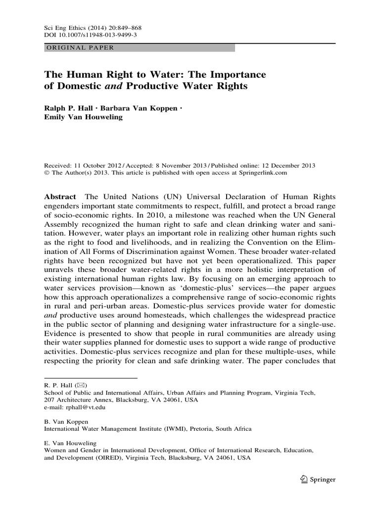 The Human Right To Water - The Importance of Domestic and Productive ...
